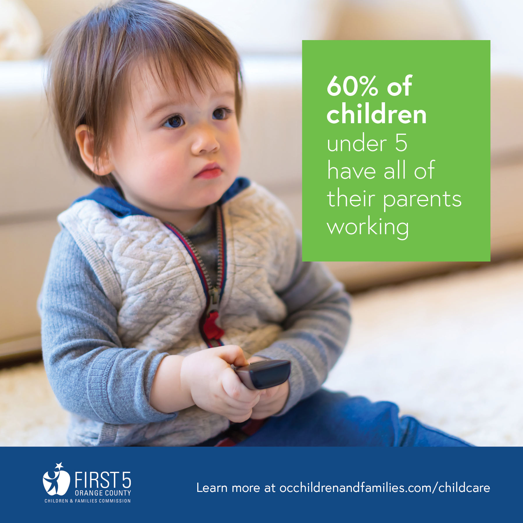 First 5_childcare_60% 60% of children under 5 have all of their parents working