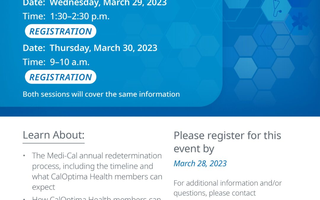 Learn about Medi-Cal redetermination during virtual event March 29-30