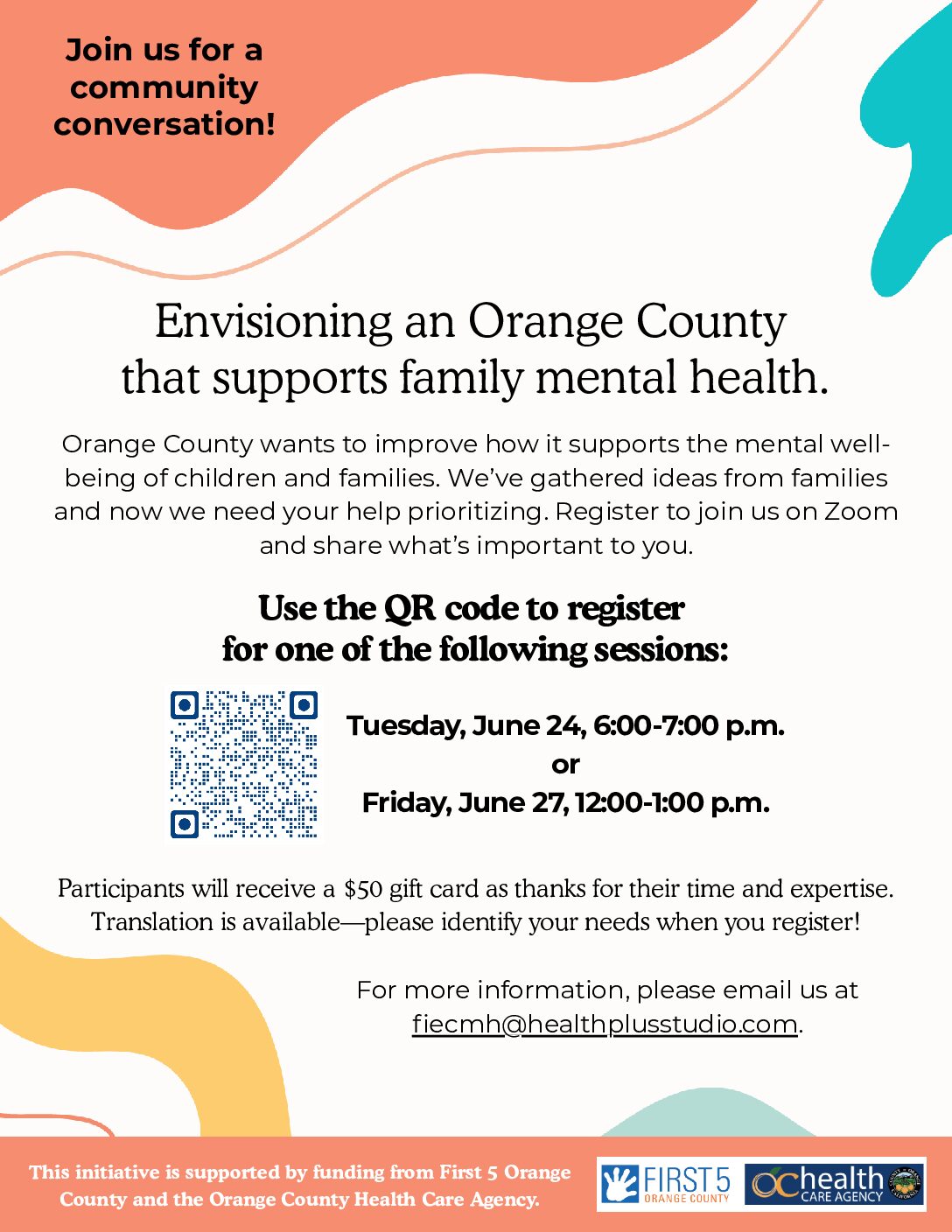 Join the FIECMH Initiative for a virtual community conversation June 24 or June 27